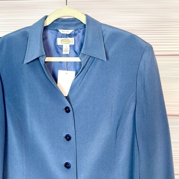 NWT Talbots Silk Blue Blazer Jacket Lined V-neck size 16 Vintage Excellent - Picture 4 of 12